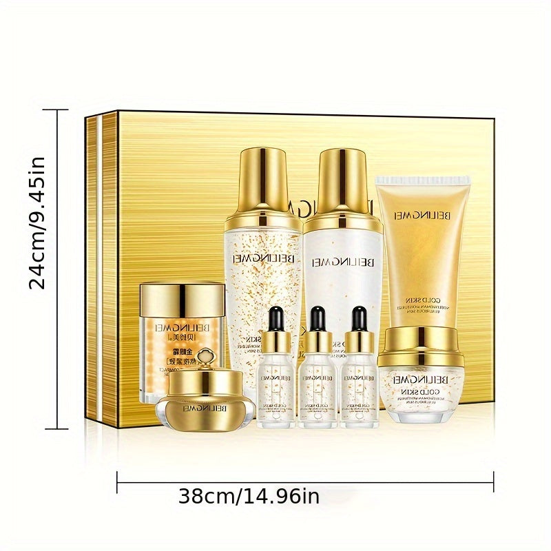 BEILINGMEI Golden Skin Luxury 9-Piece Skincare Set for Women - Hypoallergenic, Moisturizing, Brightening & Firming Formula with Golden, Collagen, Hyaluronic Acid & Niacinamide - Ideal for All Skin Types, Perfect Gift Set for